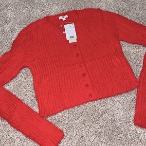 Red Cropped BP button down sweater/ cardigan